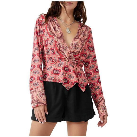 Free People Small Falling for You Floral Print Peplum Top Excellent Condition - Picture 1 of 9